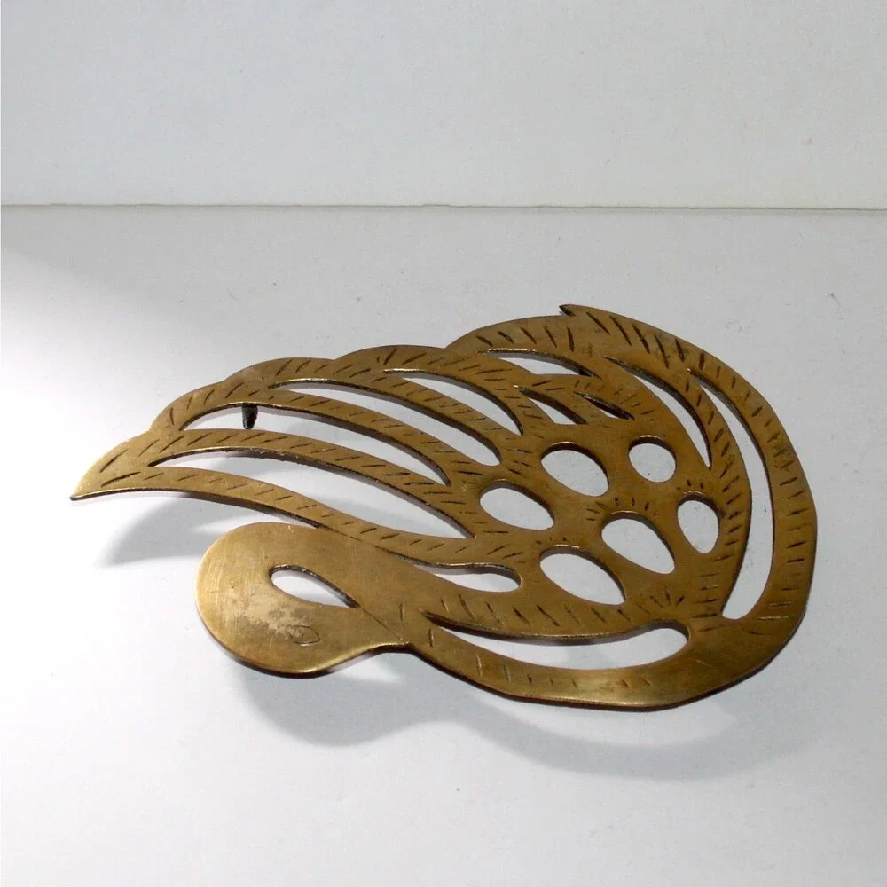 Vintage Brass Swan Trivet 9” footed MCM Kitchen Home Decor